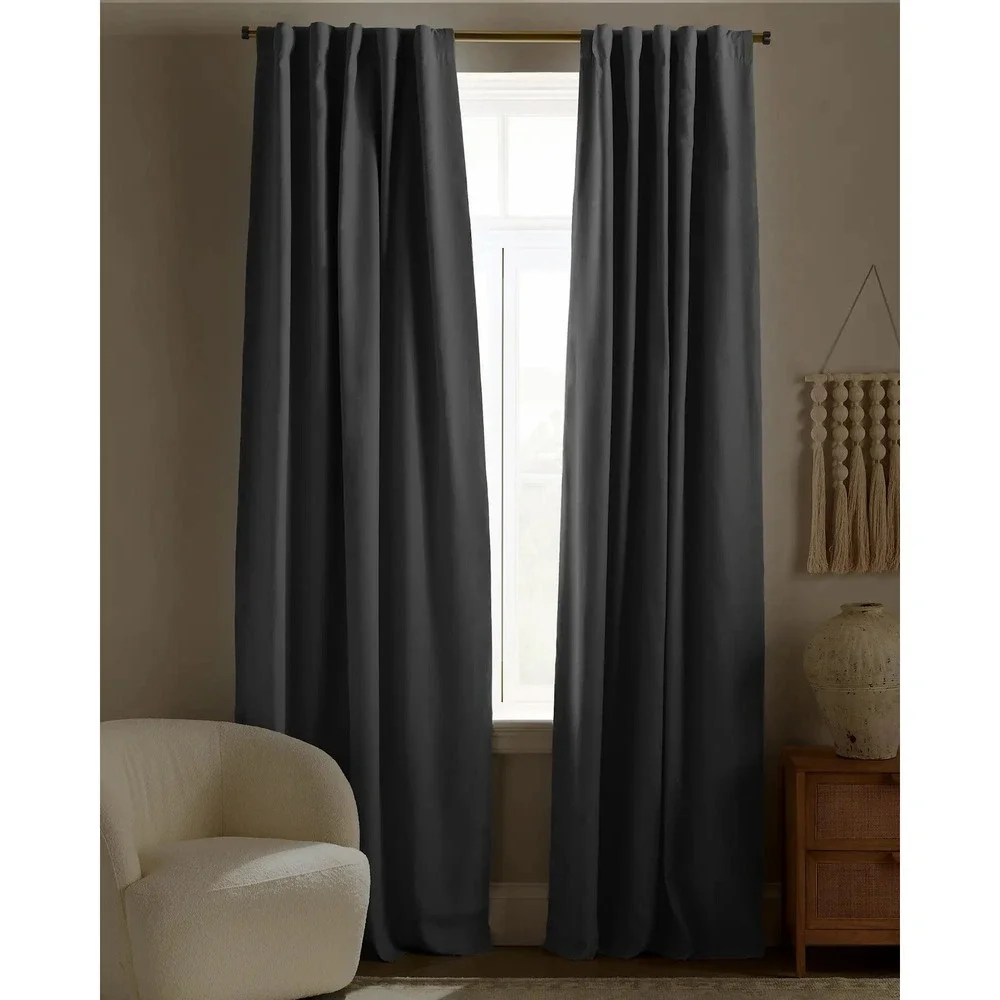 NEW Quince European 100% Linen Blackout Curtain 48x96 Charcoal Grey Single Panel